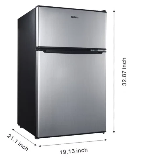 GALANZ TWO DOOR Mini Fridge with Freezer, Stainless 3.1 Cu ft 149.00