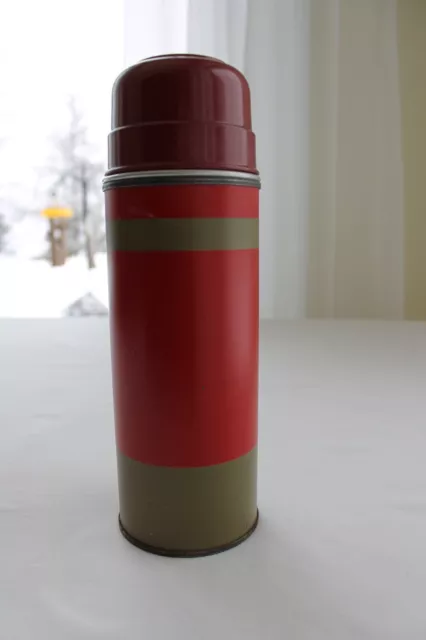 Vintage ALADDIN One Pint ECONOMY Vacuum Bottle No. 23 THERMOS Red/Olive Green