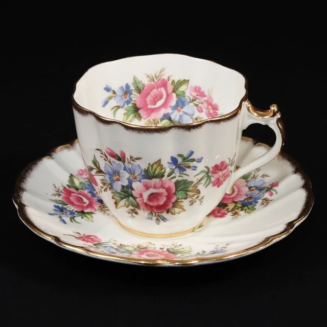 STANLEY BONE CHINA England Cup Saucer Pink Blue Floral Spray