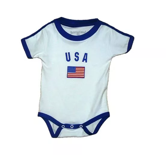 USA White Baby Bodysuit Cotton Soccer Futbol Jersey Flag T-Shirt Unisex