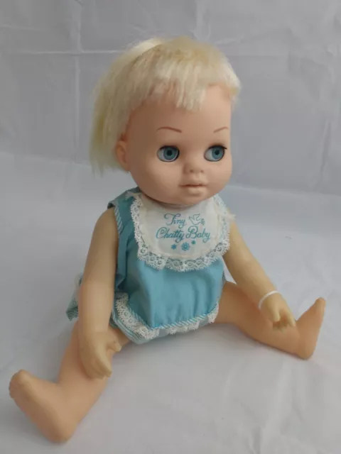 Vintage Tiny Chatty Baby Doll, Mute with Original Jumper 1960s Mattel
