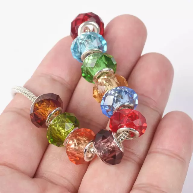 10pcs Rondelle Faceted European Charm Murano Lampwork Glass Loose Big Hole Beads 3