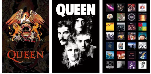 QUEEN / FREDDIE MERCURY - OFFICIAL TEXTILE POSTER - ALBUM LOGO crest BAND FACES