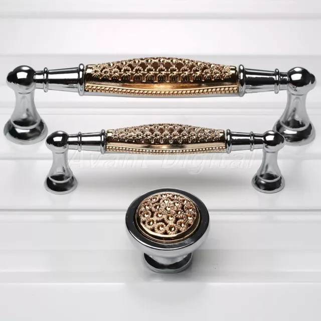 Rose Gold Chrome Modern Cabinet Knobs Dresser Drawer Door Wardrobe Pulls Handles