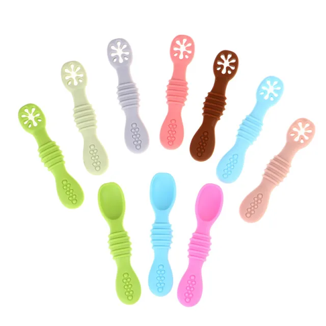 Baby Spoon Silicone Teether Toys Learning Feeding Scoop Training Utensidn