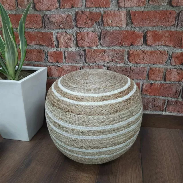 Ottoman Cover Natural Jute Braided Home Décor Modern Room Pouf Foot Stool Cover