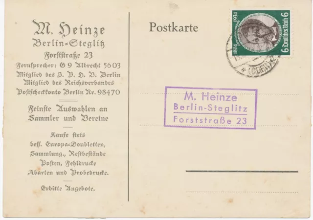 DEUTSCHES REICH 1934 6 Pf Dr. Gustav Nachtigal Kolonialforscher EF auf Postkarte