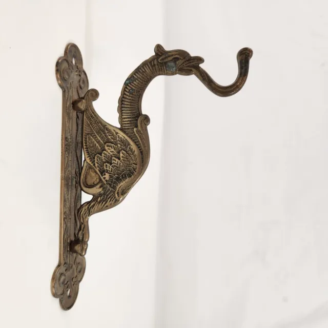 Brass Griffin Gargoyle Dragon Wall Hanger Coat Hat Hook Ornate Vtg Phoenix