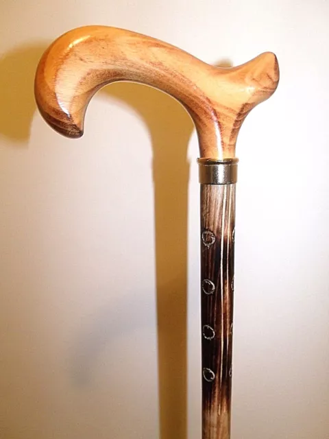 DERBY BEECH WOOD Mobility Walking Stick Carved Burnt Wood Stick 37 Wooden  Cane✓ £27.95 - PicClick UK
