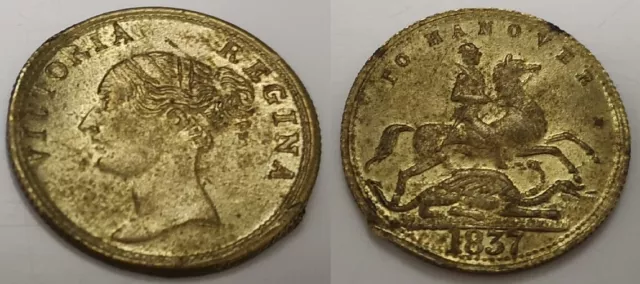 1837 British Old Coin Gold Lustre Unknown Brass Queen Victoria Unusual Strange