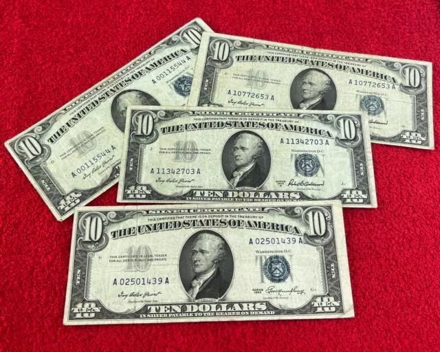 1953 Ten Dollar Bill Silver Certificate $10 Average Circulated Note • 1 Note
