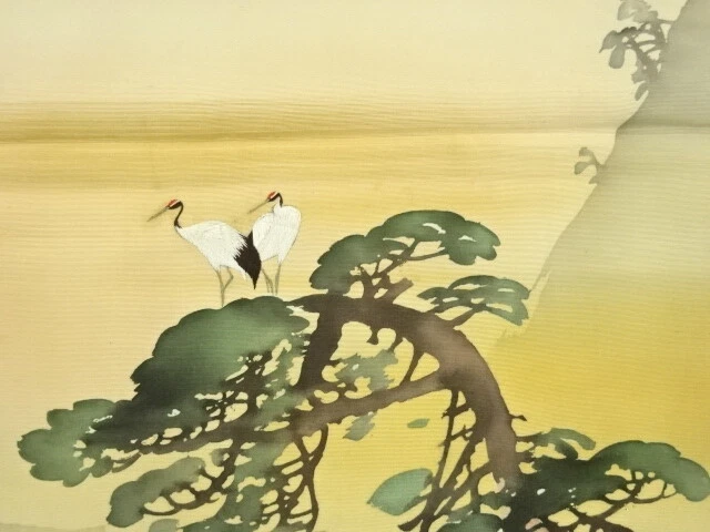 6497055: Japanese Kimono / Antique Fukusa / Shioze / Crane With Pine & Scenery