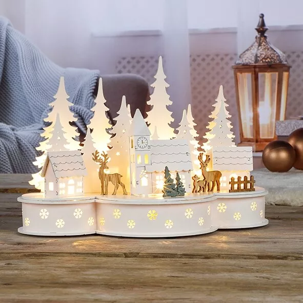 Beleuchtete LED-Weihnachtsdeko Deko "Weihnachts-Stadt" mit 10 warm-weißen LEDs