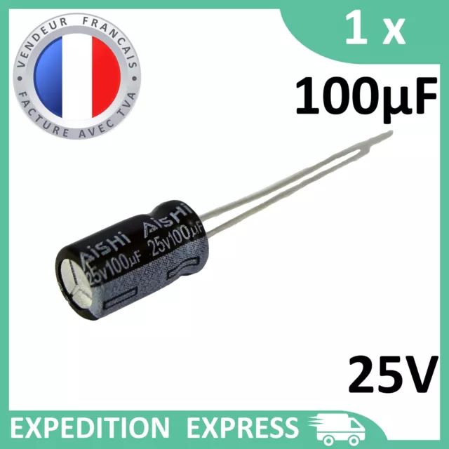 Condensateur électrolytique 100µF 100uF 25V radial WH 105°C THT chimique