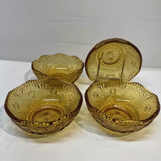 4 Vintage Brockway Glass Co. Amber Gold Concord Pattern Cereal / Salad Bowl USA