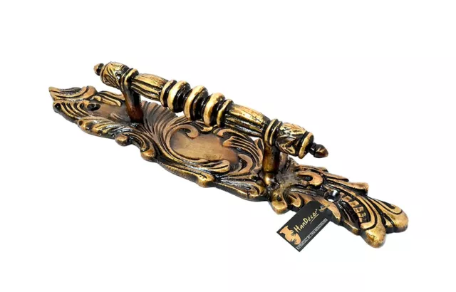 Ethnic Hand Carved Indien Brass Door Handle - Antique Brown