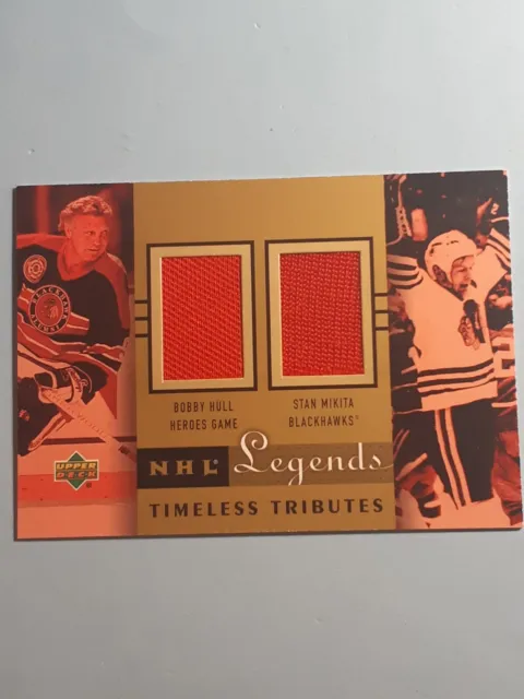 Bobby Hull Stan Mikita Dual Certified Patch UD NHL Legends Timeless Tribute NM-M