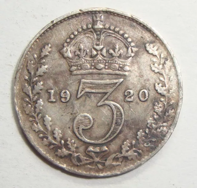 1920 Great Britain Three 3 Pence George V Silver World Coin