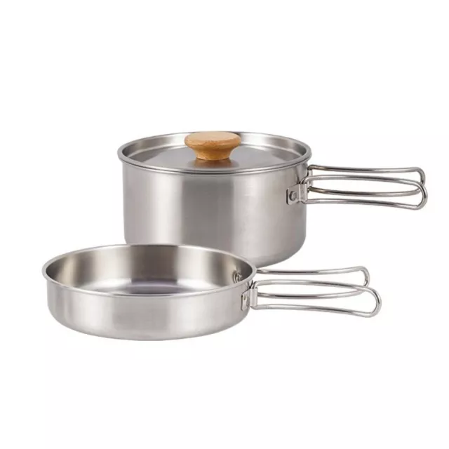 2Pcs Outdoors Stainless Steel Cookware Set Non-Stick Lightweight Pot Pan Set