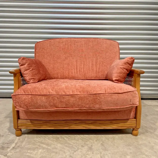 Small Rattan Sofa In Natural And Pink Fabric