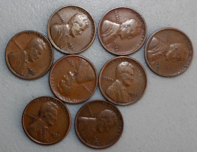 1925 S Lincoln Wheat Cents 8 Coin Lot  1c US Pennies Fine + Very Fine Circulated