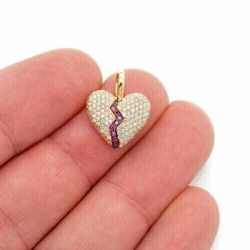 Men's Women's 14k Yellow Gold Over 1CT Lab-Created Diamond Broken Heart Pendant