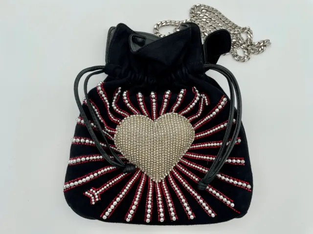 Black Les Petits Joueurs Beaded Suede Valentine / Heart Crossbody Bag