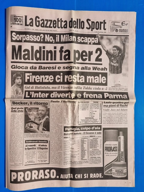 La Gazzetta Dello Sport N°223 - 21 Septembre 1995 - Milan Vieira Dinamo - Vintage