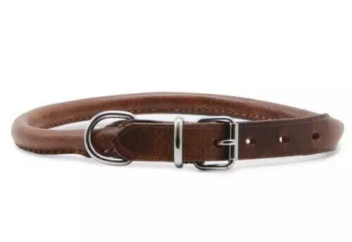 Dog Puppy Collar Ancol Heritage Leather Round Rolled Chestnut Brown Leather