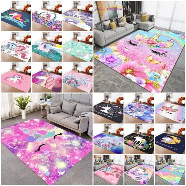 3D Magic Unicorn Large Carpet Floor Rug Door Mat Kids Girls Playroom Living Room