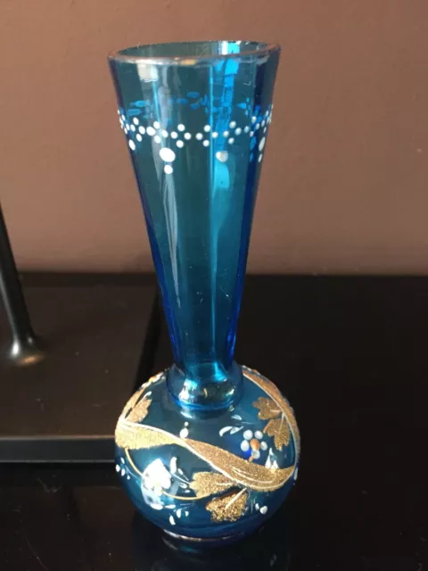 Blaue türkis antik Vase Blumen aus Sammlung, handbemalt mit Gold und Abriss