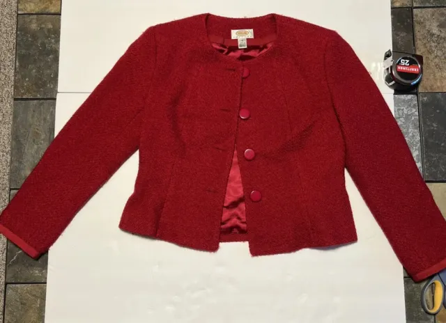 TALBOTS PETITES Blazer Womens Red Wool Blend Button Front Lined Jacket 6 Petite