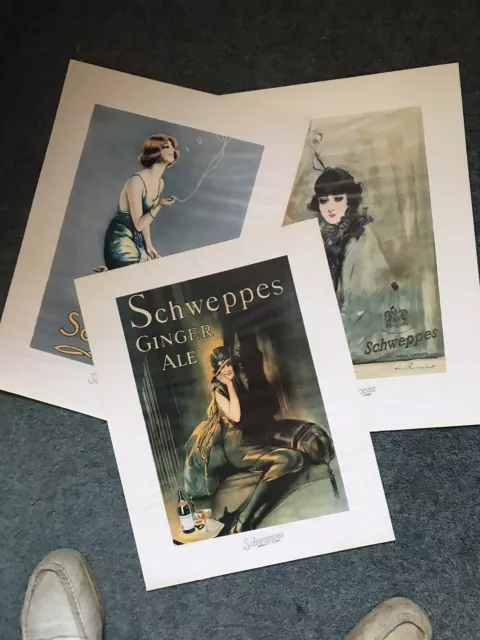 3 x Schweppes Advertising Prints 1920's Art Deco - Circa 1970's.