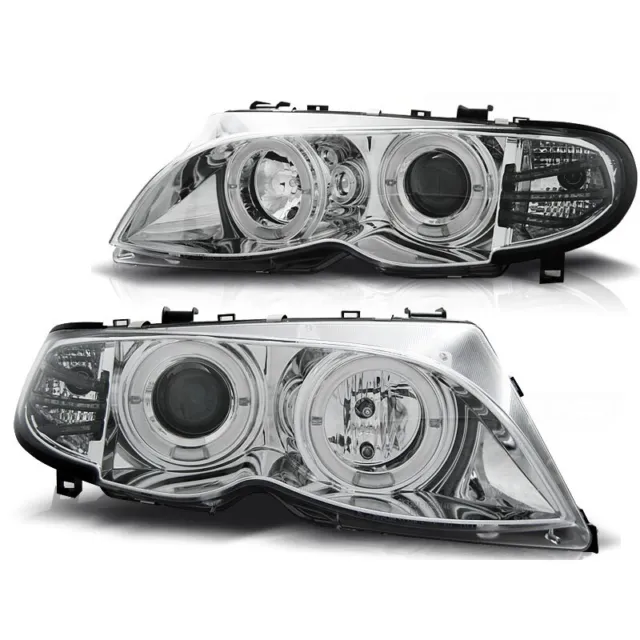Scheinwerfer Facelift passt für BMW 3er E46 Limo Touring Schwarz U LED  Angel Eyes SET