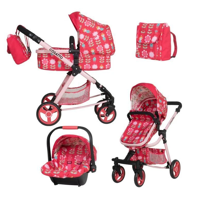 Cosatto Giggle Quad Dolls pram in Fairy Garden with Car seat and bag