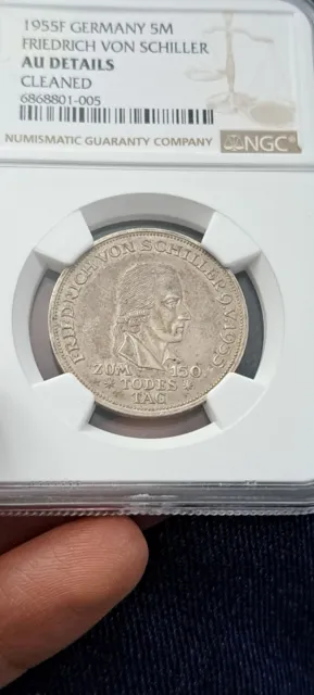 1955 F Germany 5 Mark Friedrich Von Schiller Ngc Au Details