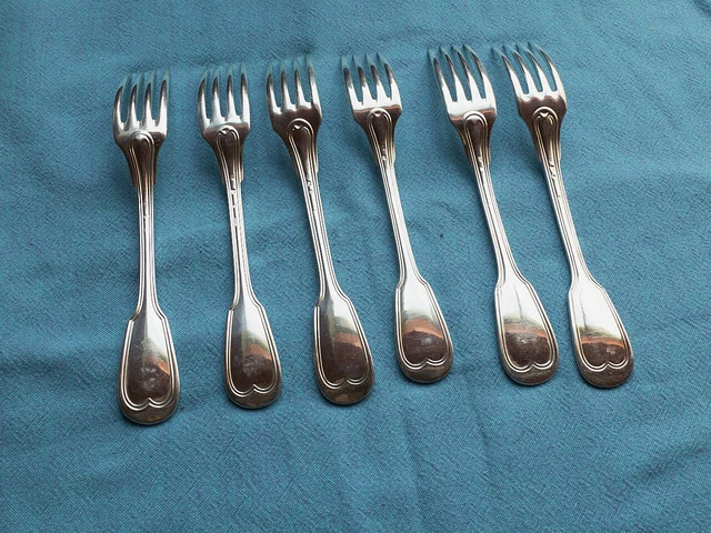 6 FOURCHETTES A POISSON signées CHRISTOFLE modèle VENDOME COQUILLE métal argenté