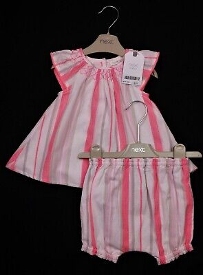 Baby Girls NEXT Striped Coral Dress Top Bloomer Shorts Set1 Month/0-3 Months NWT