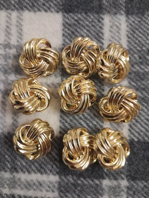 9 Large 20mm Gold Novelty Knot Shank Sewing Buttons