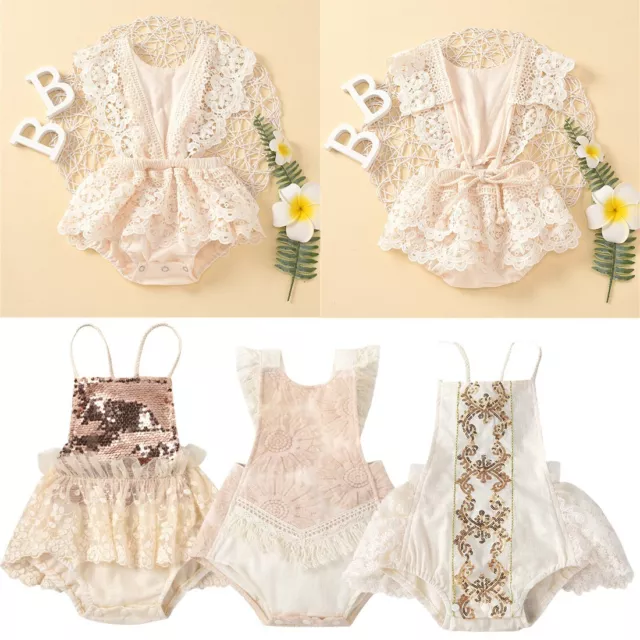 Newborn Baby Girl Cotton Lace Romper Photography Birthday Party Princess Clothes
