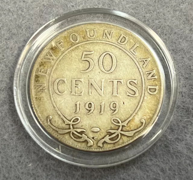 1919 Newfoundland 50 Cents Silver Coin - George V