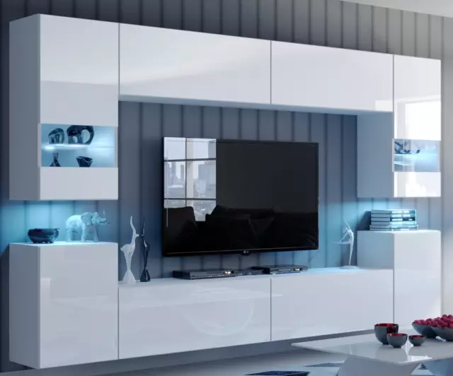 Living Room Furniture set Modern TV Unit Entertainment  Wall Cabinet white gloss