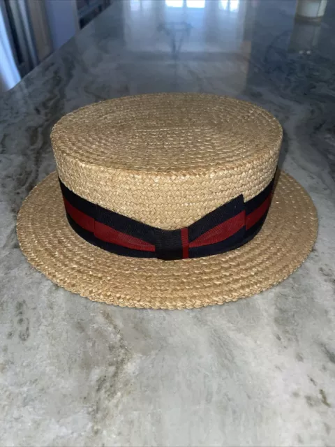 Vintage Brooks Brothers Straw Hat BOATER Skimmer Basher Size XL made in ITALY