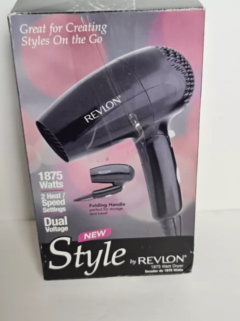 NEW Style by Revlon Blow Dryer 1875 Watt Compact 2 Speed Black Folding