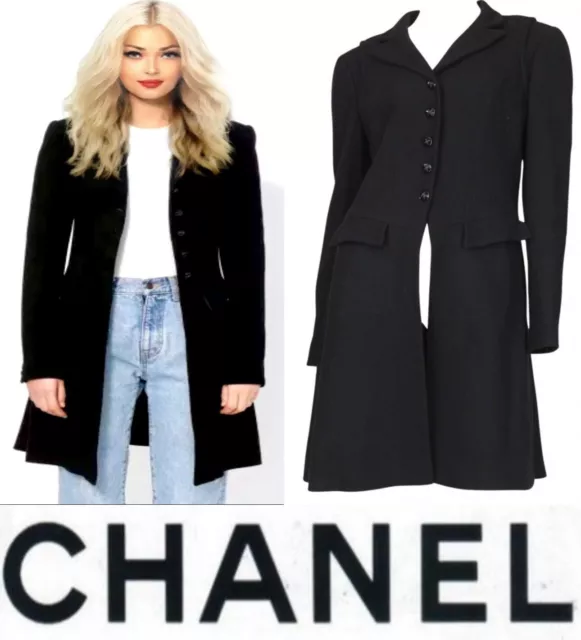 Chanel Vintage 2006 Black Long Coat 34 36 38 2 4 6 Jacket Button Logo S M 06a 3