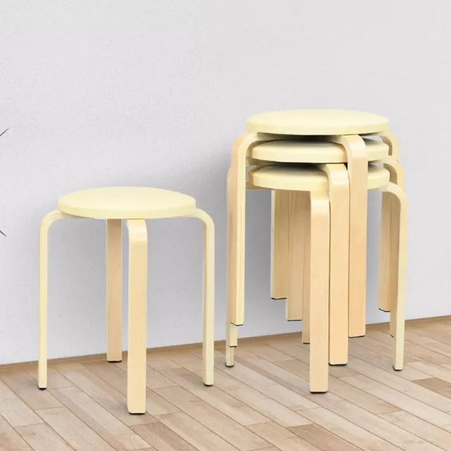 4PCS Bentwood Stools Backless Round Chair Stackable Dining Stools Birch Wood Leg