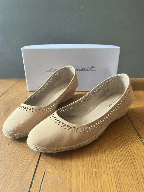 Easy Spirit Derely wedge pumps espadrilles leather natural tan sz 9 WIDE New
