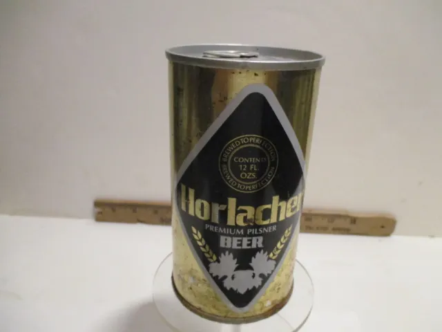 "Horlacher" 12 Oz Empty Steel Pull Tab Beer Can.  Open Bottom.