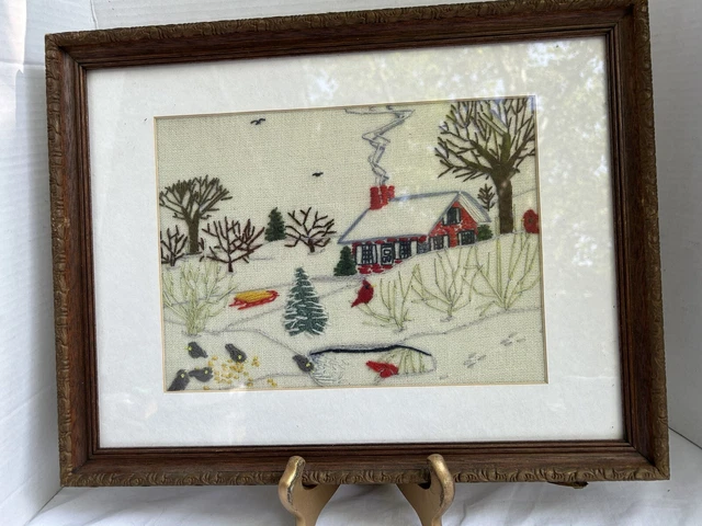 "Paisaje de invierno para pájaros de nieve casa crealla acabado enmarcado vintage 18""x 14"
