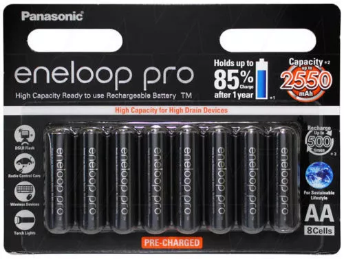 8x Panasonic Eneloop Pro rechargeable AA battery pack MADE IN JAPAN 2550MAH